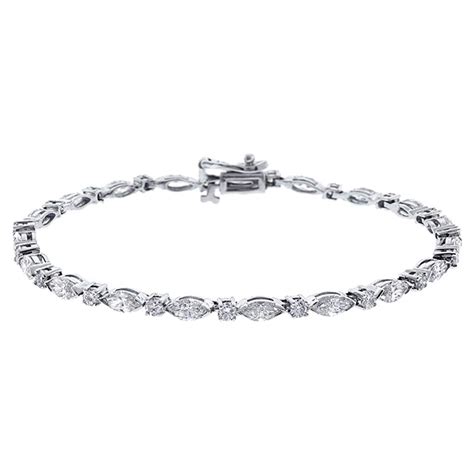 Marquise And Round Diamond Tennis Bracelet In White Gold New York