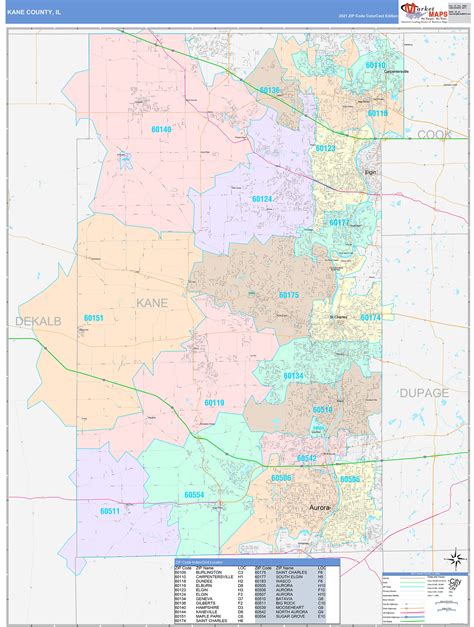 Kane County Il Wall Map Color Cast Style By Marketmaps
