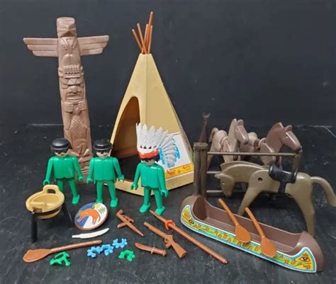 vintage playmobil native american indian camp teepee canoe wild west 35 pcs 9 32 04 picclick