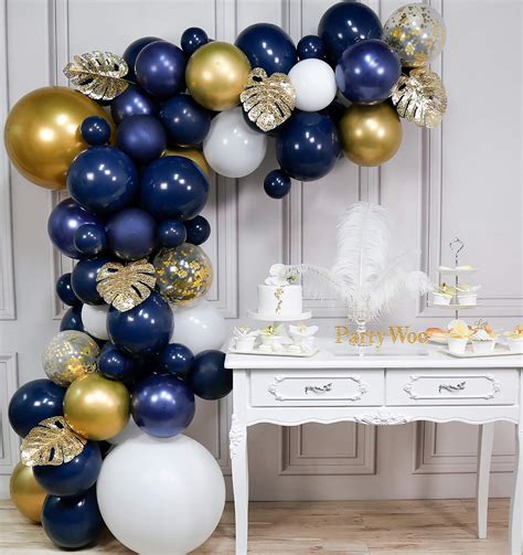 Buy Partywoonavy And Gold Balloon Arch Kit 67 Pcs Of 5 Gold Leaves