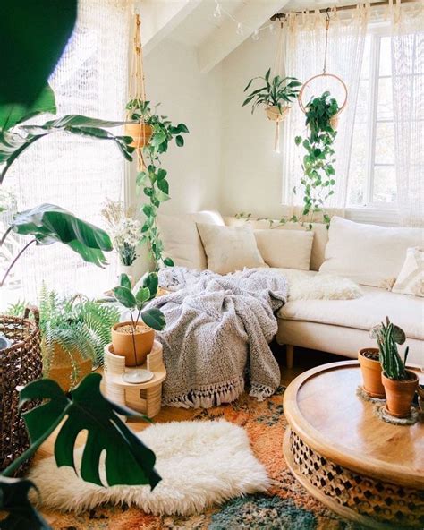 Boho Living Area Plants Rattan Jungalow Decor Room Inspiration