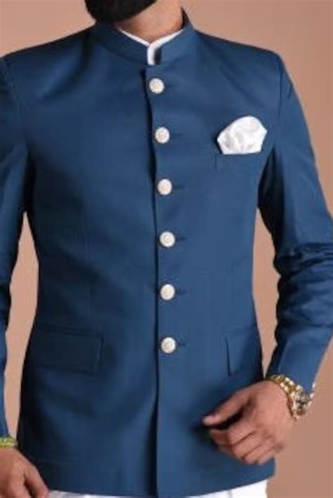 Bespoke Indian Maharaja Style Royal Teal Blue Jodhpuri Bandhgala Suit