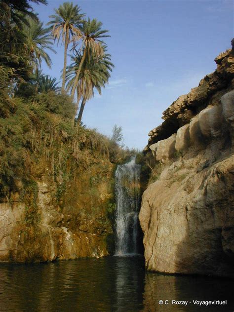 Waterfall Plunging Into The River Chebika الشبيكة Tunisia