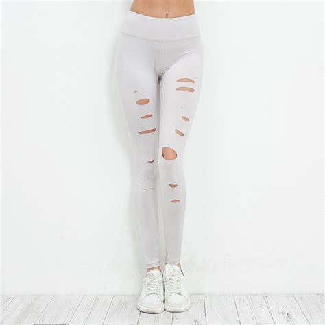 2018 New Hollow Hole Sexy Women Sporting Leggings Fitness Gymming Gray Pants Ladies High Waist