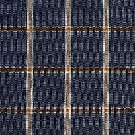 Indigo Windowpane Blue Plaid Check Linen Upholstery Fabric By The Yard