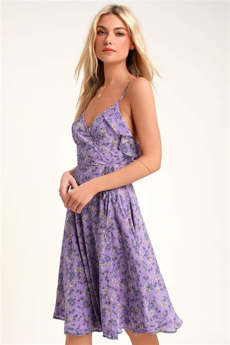 Daisy Lane Purple Floral Print Surplice Midi Dress Dresses Purple
