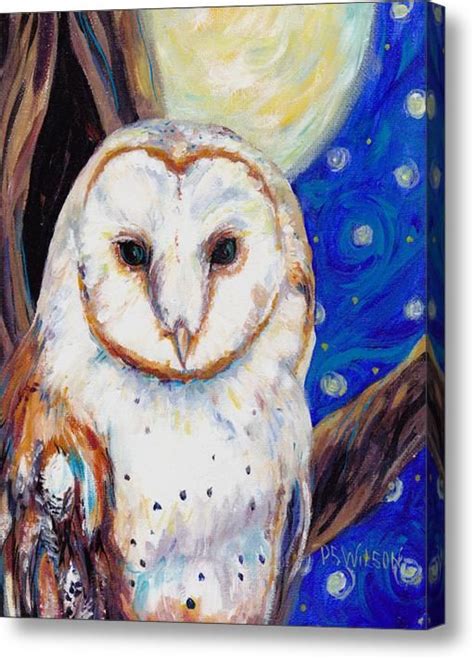 Barn Owl In Starry Night Acrylic Print By Peggy Wilson Owl Wall Art