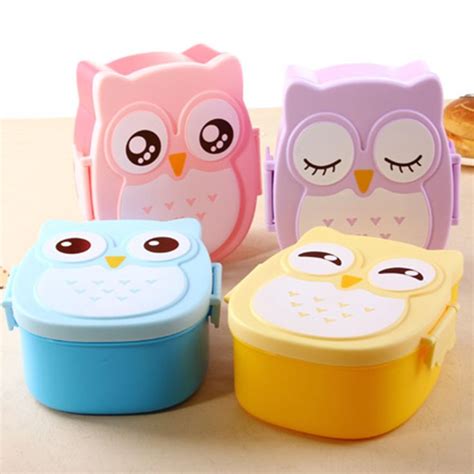 Kawaii Candy Color Owl Lunch Box Microwave Oven Bento Container Case