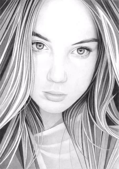 Original A4 Female Portrait Pencil Drawing 10921 Picclick