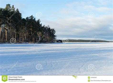 Ice Rink On The Frozen Lake In Finland Stock Image Image Of Central