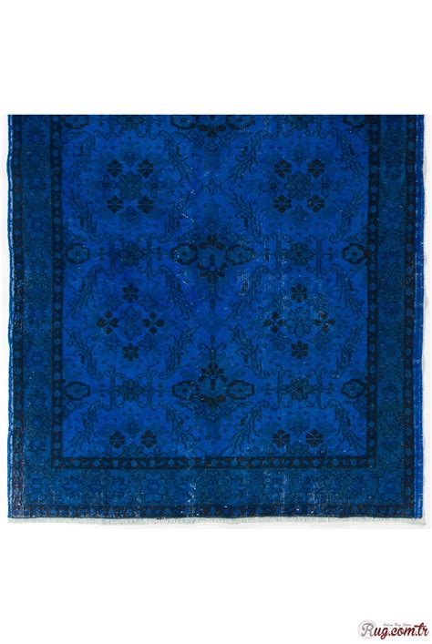 Cobalt Blue Color Vintage Overdyed Handmade Turkish Rug Vintage