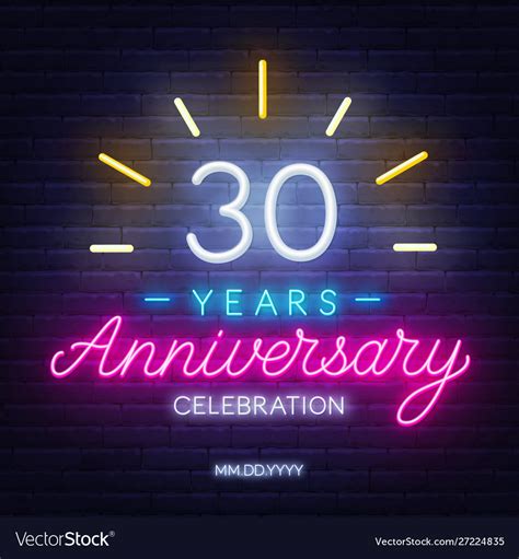 30 Anniversary Celebration Neon Sign On A Dark Vector Image