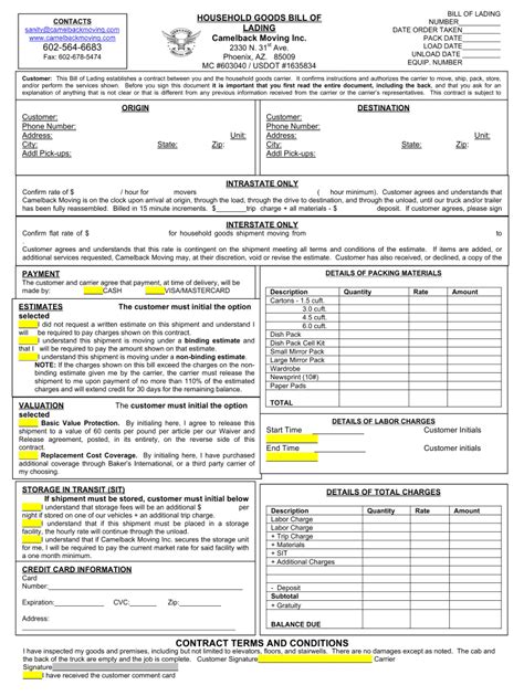Moving Bill Of Lading Fill Out And Sign Online Dochub