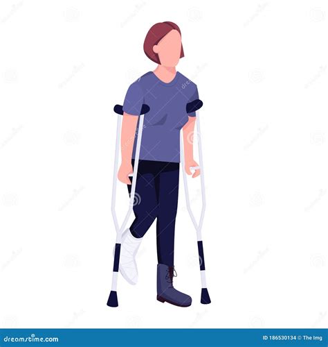 Woman On Crutches With A Broken Leg Cartoon Vector