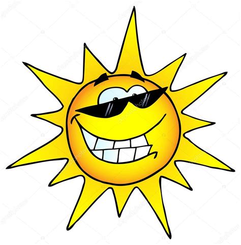 Personaje De Dibujos Animados Sonriente Del Sol Con Gafas De Sol Vector