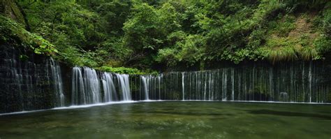 Download 2560x1080 Wallpaper Trees Lake Waterfall Nature Forest Dual Wide Widescreen