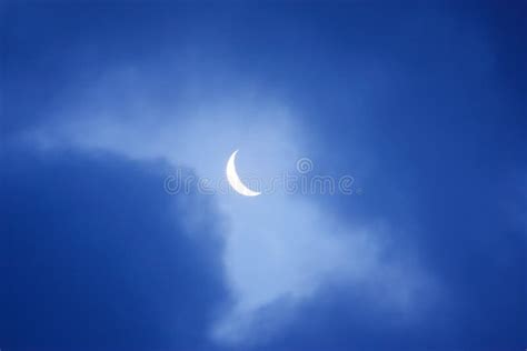 Crescent Moon Against Blue Sky Stock Photo Image Of Tranquil