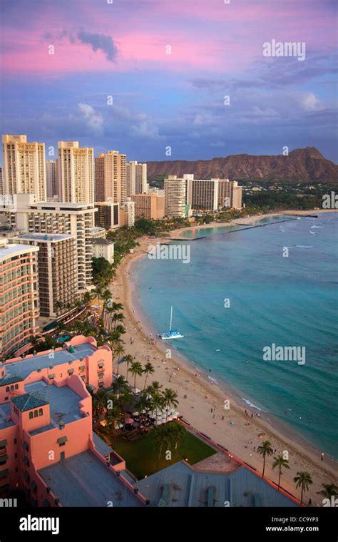 Hotels Along Waikiki Beach Honolulu Hawaii Stock Photo Alamy