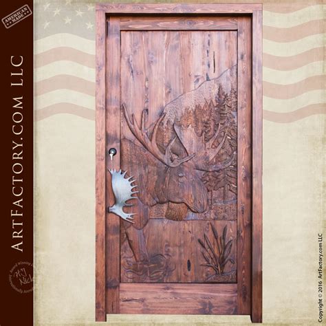 Moose Theme Hand Carved Door Fine Art Hand Wood Carvings