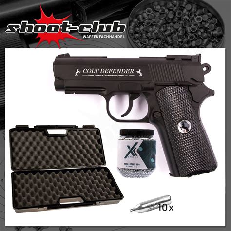Colt Defender Co2 Pistole 45mm Stahl Bbs Schwarz Koffer Set