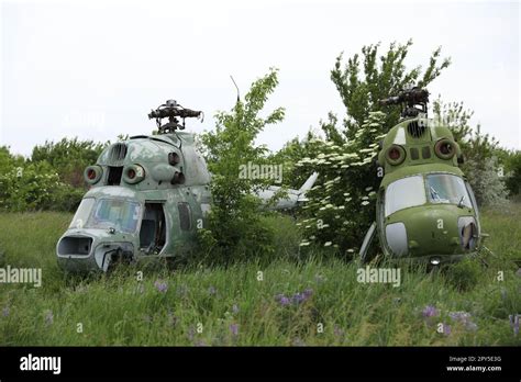 Abandoned Damaged Russian Military Helicopter Mil Mi 2 Hoplite Broken