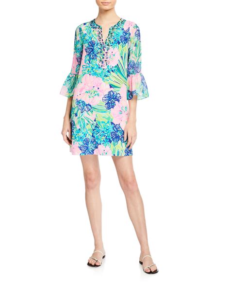 Lilly Pulitzer Elenora Bell Sleeve Silk Shift Dress Neiman Marcus