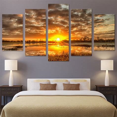 Sunrise Sunset On Water Framed 5 Piece Nature Canvas Wall Art Painting Buy Canvas Wall Art