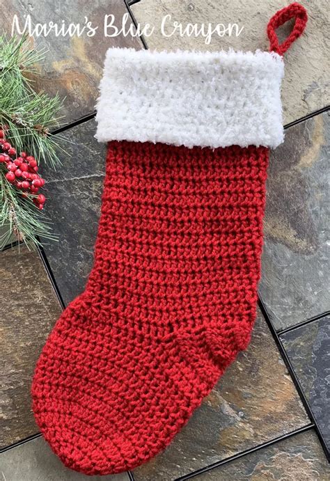 Crochet Traditional Christmas Stocking Pattern Maria S Blue Crayon