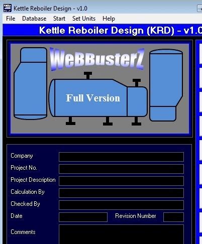 This tool was originally designed by webbusterz engineering this software tool is made to demonstrate the thermal design calculations and analysis of kettle type reboilers. Kettle Reboiler Design 2.0 - free download for Windows
