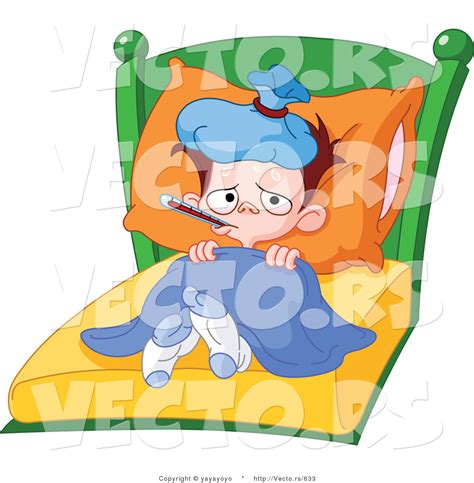 Vector Of A Very Sick Boy With A Fever Laying In Bed By Yayayoyo 633