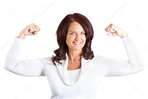 Woman Flexing Muscles Showing Displaying Her Strength — Stock Photo
