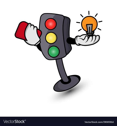 Traffic Light Cartoon Character With Light Bulb Vector Image