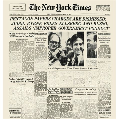 Pentagon Papers 1973 Nfront Page Of The New York Times 12 May 1973