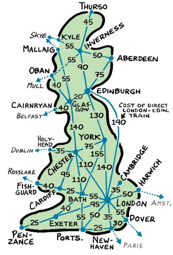 A Map Showing The Route Of Major Cities And Towns In England Ireland
