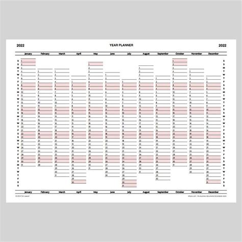 2022 Year Planner Calendar Download For A4 Or A3 Print Infozio
