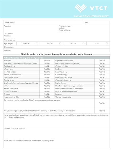 printable facial consultation form template printable templates