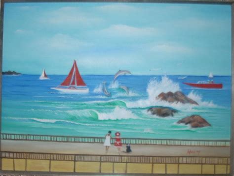 Check spelling or type a new query. Beach Scene Dolphins Painting by Miguel Lopez