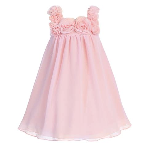 Sophias Style Girls Pink Rose Trim Chiffon Junior Bridesmaid Dress