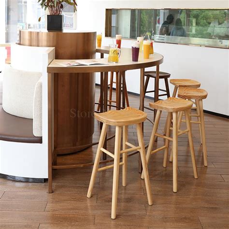 Nordic Bar Stool High Bar Chair Home Solid Wood Bar Stool Modern Minimalist Creative Front Desk