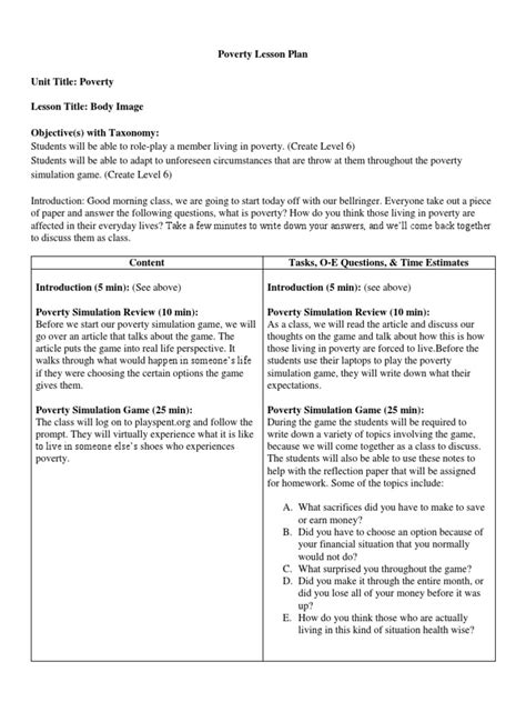 Poverty Lesson Plan Pdf Special Education Poverty