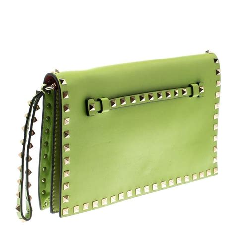 Valentino Lime Green Leather Rockstud Wristlet Clutch For Sale At 1stdibs