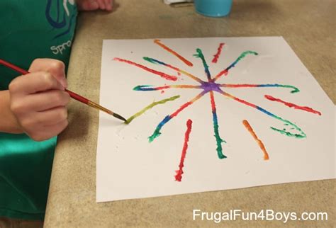 Fireworks Art For Kids With Glue Salt And Watercolors Frugal Fun For Boys And Girls