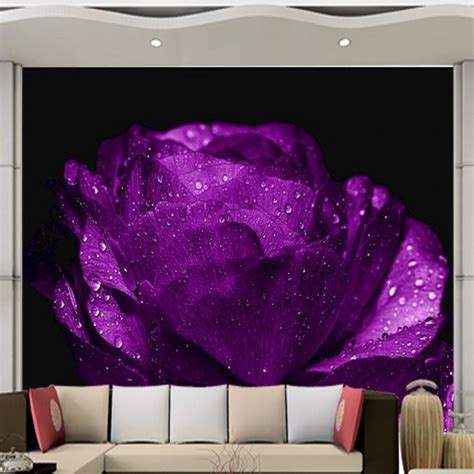 Beibehang Custom 3d Stereoscopic Mysterious Purple Roses Wallpaper