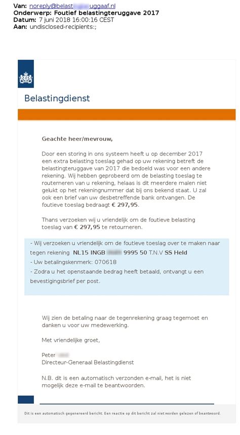 De belastingdienst heeft een correct betalingskenmerk nodig om jouw betaling te verwerken in hun administratie. Fraudehelpdesk: valse e-mail 'Foutief belastingteruggave ...
