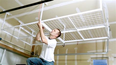 How To Install A Overhead Garage Storage Rack Ceiling Mount Shelf