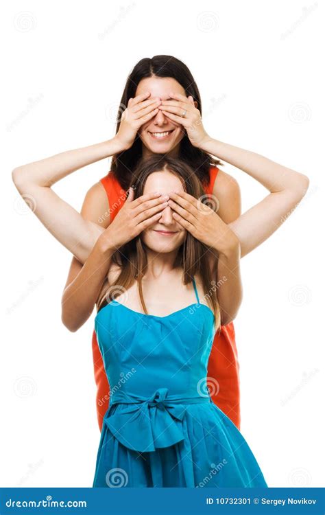 Two Womans Play With Their Hands In Color Dresses Stock Image Image Of Together Beauty