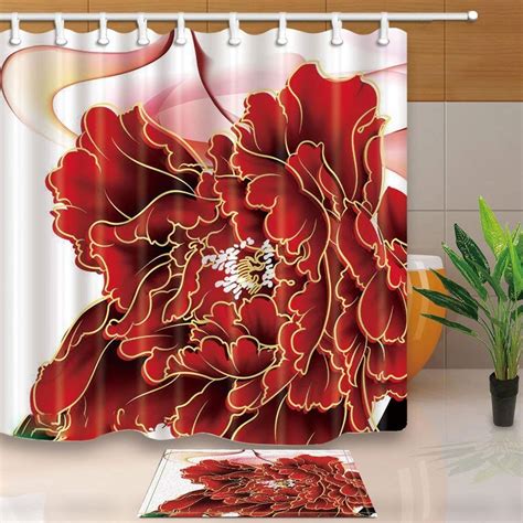 Bpbop Watercolor Flowers Decor Red Peony Flower Shower