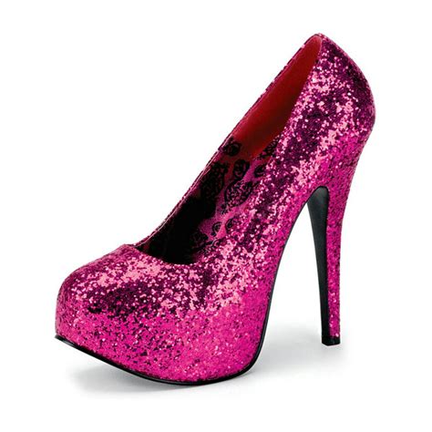 Pleaser Hot Pink Glitter Platform Pump Wide Width Heels With 575 Inch Stilettos