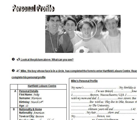 Personal Profile Simple Present Worksheet