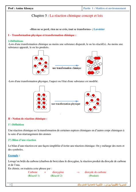 Les Lois De La Réaction Chimique Cours 3 Alloschool